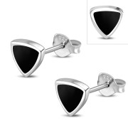 Black Onyx Small Triangle Stud Silver Earrings, e326
